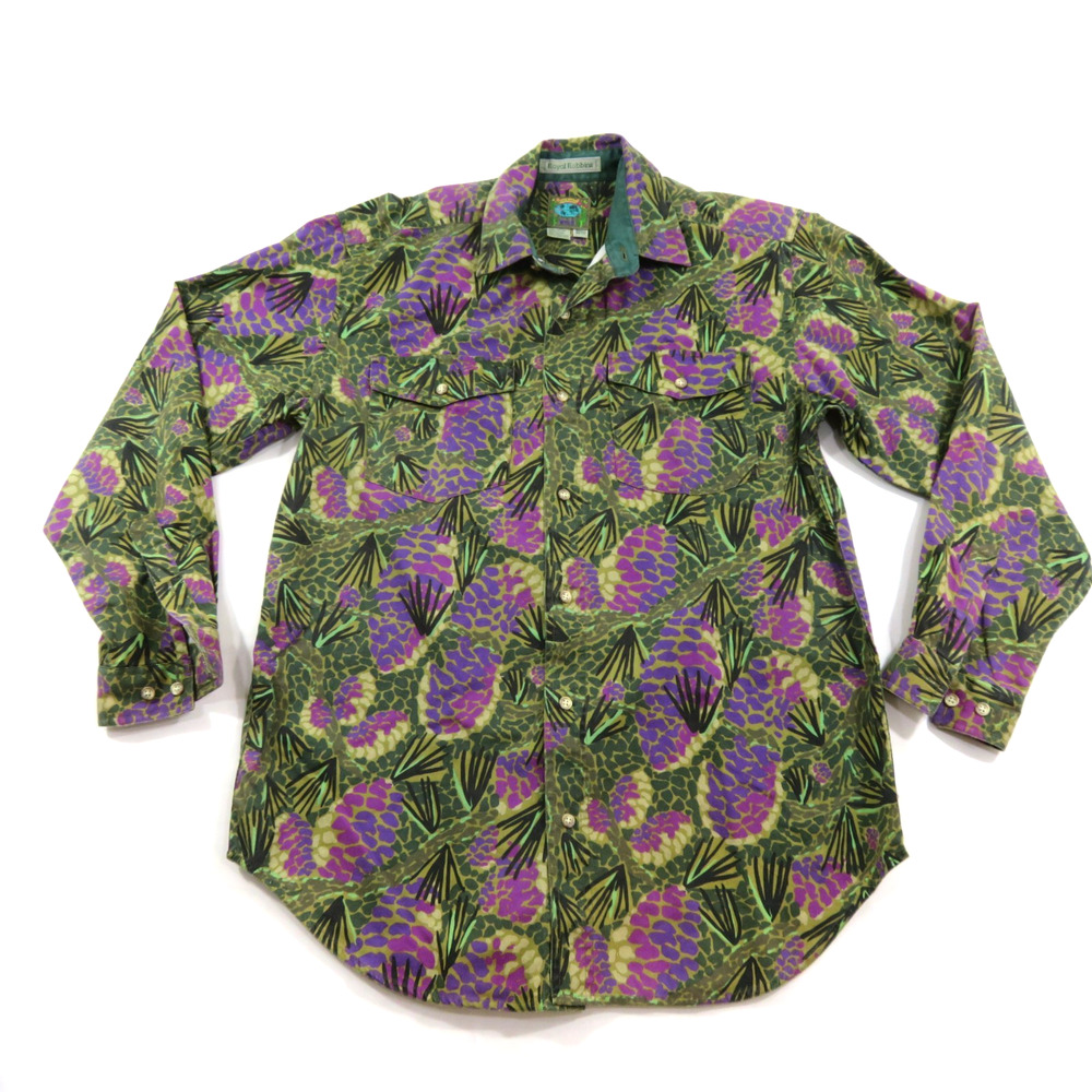 Royal Robbins Womens Floral Print Cotton Button Down Shirt Top Sz S Purple Green